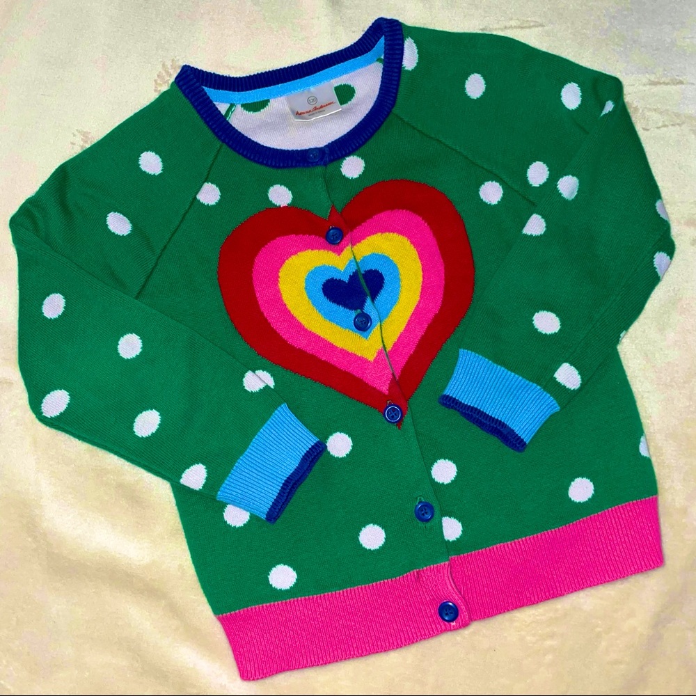RARE Hanna Andersson Rainbow Heart Cardigan Size 6/7